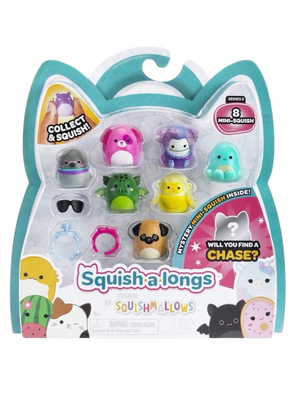 Squish-a-longs 8 Pack - (8) 1” Mini-Squish with (2) Accessories,